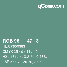 カラーコード: RGB 96.1 147 131 | qconv.com