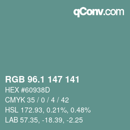 Color code: RGB 96.1 147 141 | qconv.com