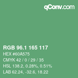 カラーコード: RGB 96.1 165 117 | qconv.com