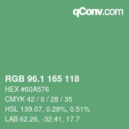 カラーコード: RGB 96.1 165 118 | qconv.com
