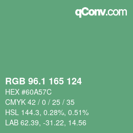 カラーコード: RGB 96.1 165 124 | qconv.com