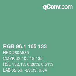 カラーコード: RGB 96.1 165 133 | qconv.com