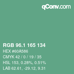 カラーコード: RGB 96.1 165 134 | qconv.com