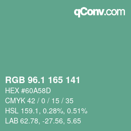 カラーコード: RGB 96.1 165 141 | qconv.com