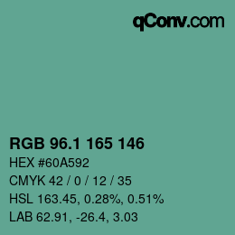 カラーコード: RGB 96.1 165 146 | qconv.com