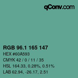カラーコード: RGB 96.1 165 147 | qconv.com