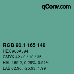 カラーコード: RGB 96.1 165 148 | qconv.com