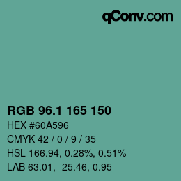 カラーコード: RGB 96.1 165 150 | qconv.com