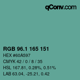 カラーコード: RGB 96.1 165 151 | qconv.com