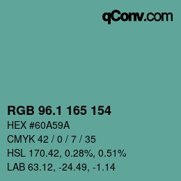 Color code: RGB 96.1 165 154 | qconv.com