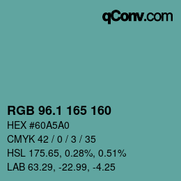 Color code: RGB 96.1 165 160 | qconv.com