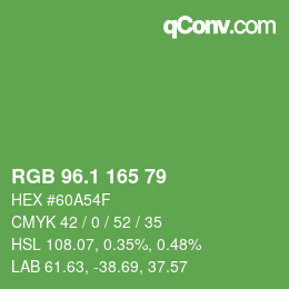 カラーコード: RGB 96.1 165 79 | qconv.com