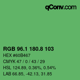 カラーコード: RGB 96.1 180.8 103 | qconv.com