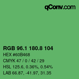 カラーコード: RGB 96.1 180.8 104 | qconv.com