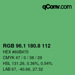 カラーコード: RGB 96.1 180.8 112 | qconv.com