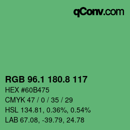 カラーコード: RGB 96.1 180.8 117 | qconv.com