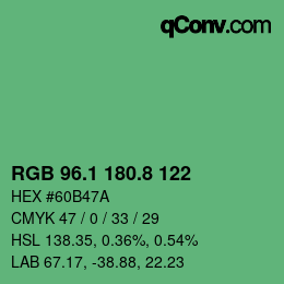 カラーコード: RGB 96.1 180.8 122 | qconv.com