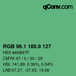カラーコード: RGB 96.1 180.8 127 | qconv.com