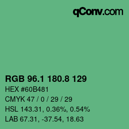 カラーコード: RGB 96.1 180.8 129 | qconv.com