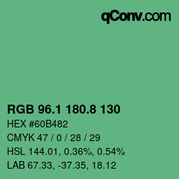カラーコード: RGB 96.1 180.8 130 | qconv.com