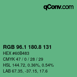 カラーコード: RGB 96.1 180.8 131 | qconv.com
