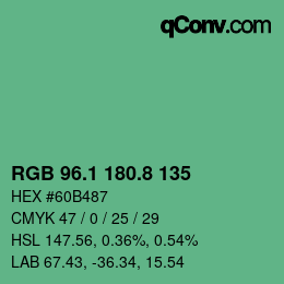 カラーコード: RGB 96.1 180.8 135 | qconv.com
