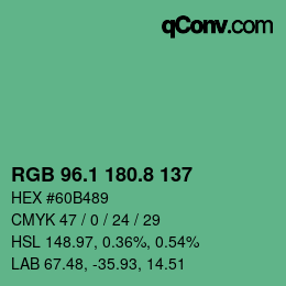 カラーコード: RGB 96.1 180.8 137 | qconv.com