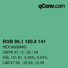 カラーコード: RGB 96.1 180.8 141 | qconv.com