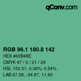 カラーコード: RGB 96.1 180.8 142 | qconv.com