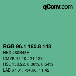 カラーコード: RGB 96.1 180.8 143 | qconv.com