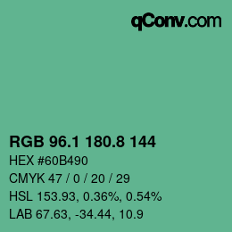 Color code: RGB 96.1 180.8 144 | qconv.com