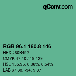 カラーコード: RGB 96.1 180.8 146 | qconv.com