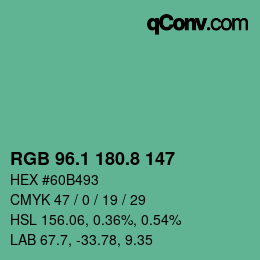 カラーコード: RGB 96.1 180.8 147 | qconv.com