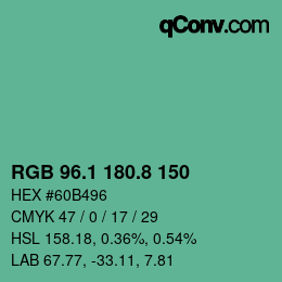 カラーコード: RGB 96.1 180.8 150 | qconv.com