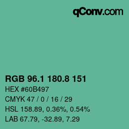 カラーコード: RGB 96.1 180.8 151 | qconv.com