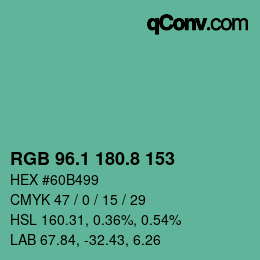カラーコード: RGB 96.1 180.8 153 | qconv.com