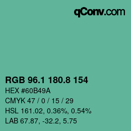 Código de color: RGB 96.1 180.8 154 | qconv.com