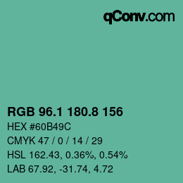 カラーコード: RGB 96.1 180.8 156 | qconv.com