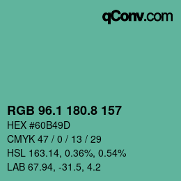 カラーコード: RGB 96.1 180.8 157 | qconv.com