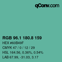 Color code: RGB 96.1 180.8 159 | qconv.com