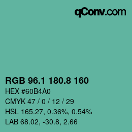 カラーコード: RGB 96.1 180.8 160 | qconv.com