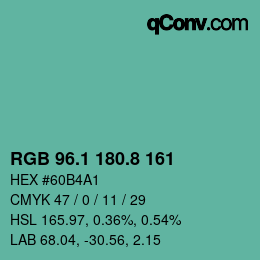 カラーコード: RGB 96.1 180.8 161 | qconv.com