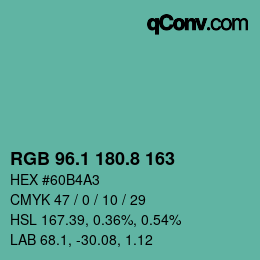 Color code: RGB 96.1 180.8 163 | qconv.com