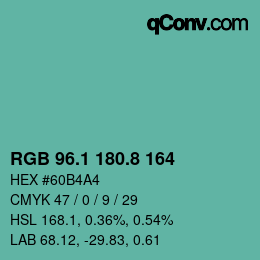 Farbcode: RGB 96.1 180.8 164 | qconv.com