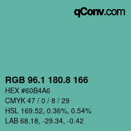 カラーコード: RGB 96.1 180.8 166 | qconv.com