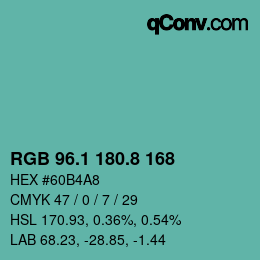Color code: RGB 96.1 180.8 168 | qconv.com