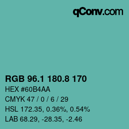 カラーコード: RGB 96.1 180.8 170 | qconv.com