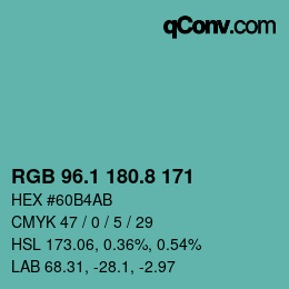 カラーコード: RGB 96.1 180.8 171 | qconv.com