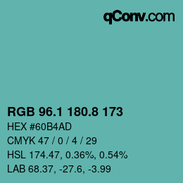 Farbcode: RGB 96.1 180.8 173 | qconv.com