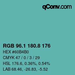 カラーコード: RGB 96.1 180.8 176 | qconv.com
